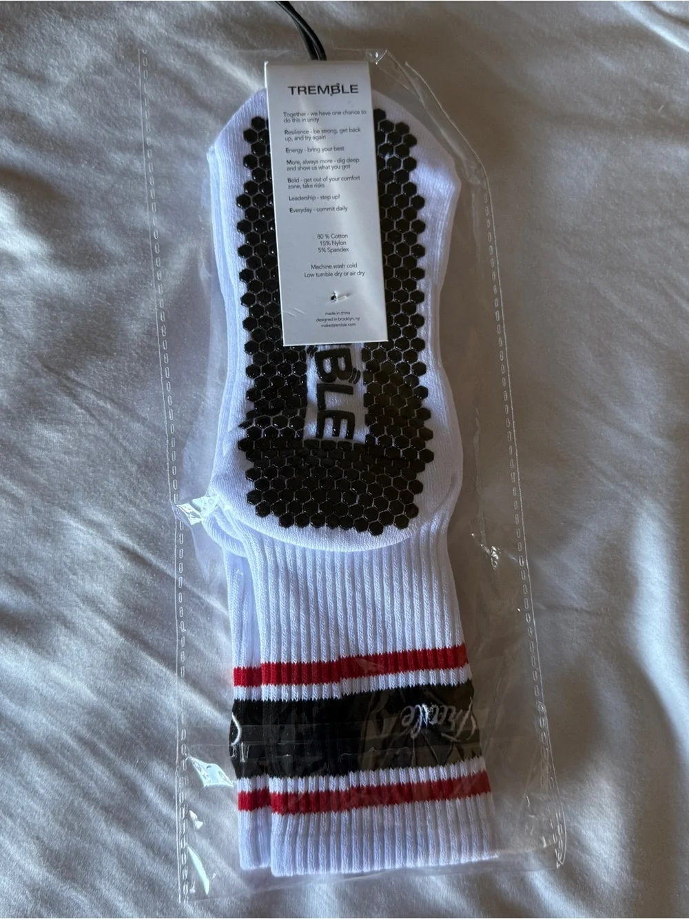 NWT TREMBLE Grip Socks In Studio Sock Cotton Yoga Pilates White New One Size